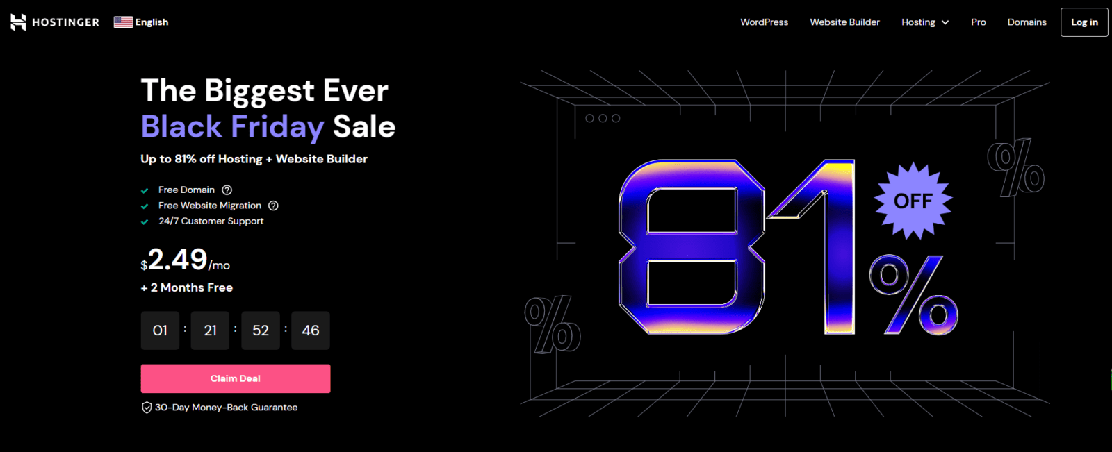 offre exceptionnelle du Black Friday chez Hostinger
