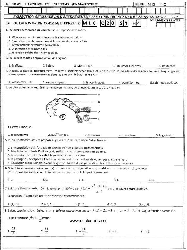 Télécharger les Items Exetat d'Option Biologie-Chimie PDF